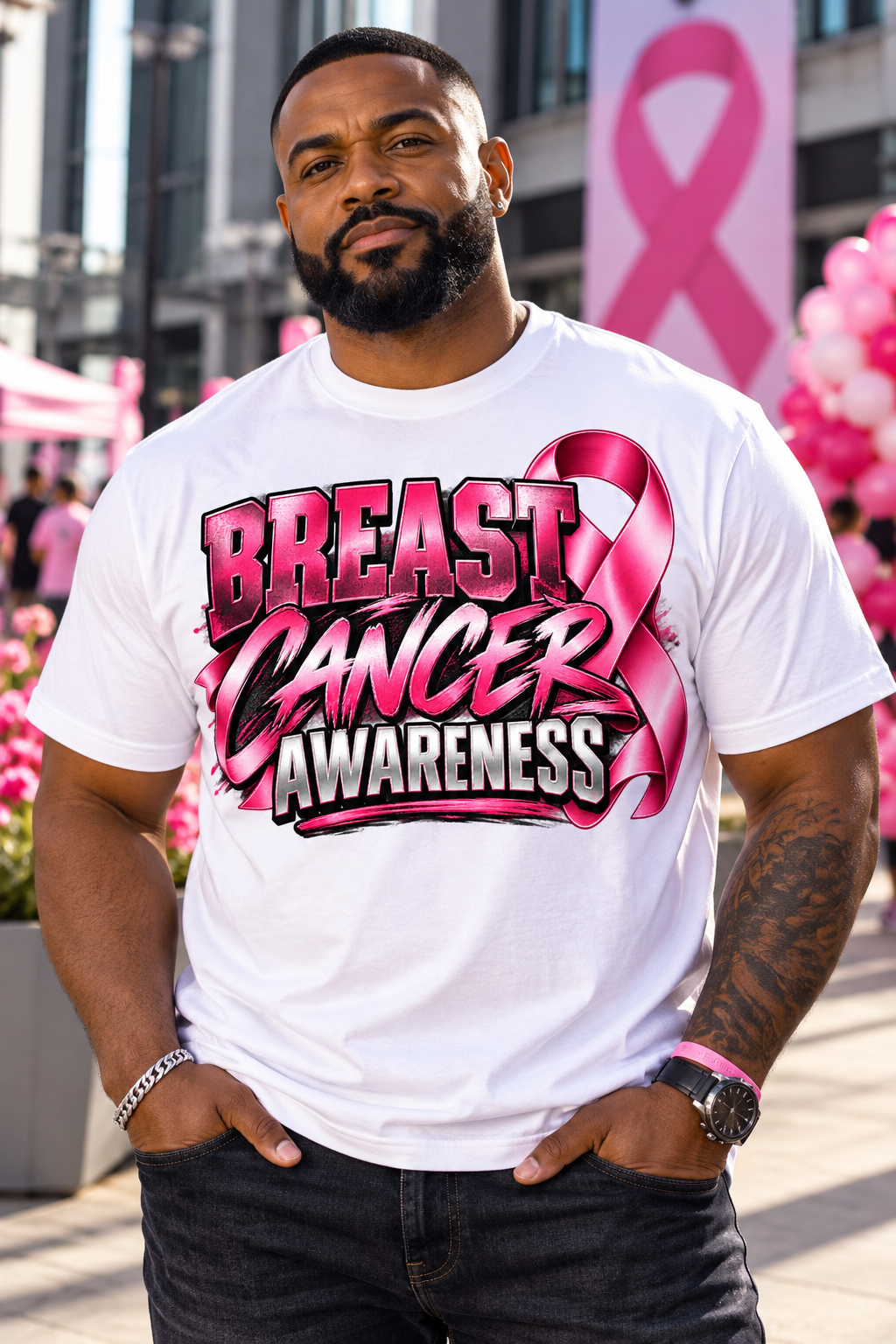 Breast Cancer Awareness T-Shirt – Bold Pink Ribbon Graphic Tee