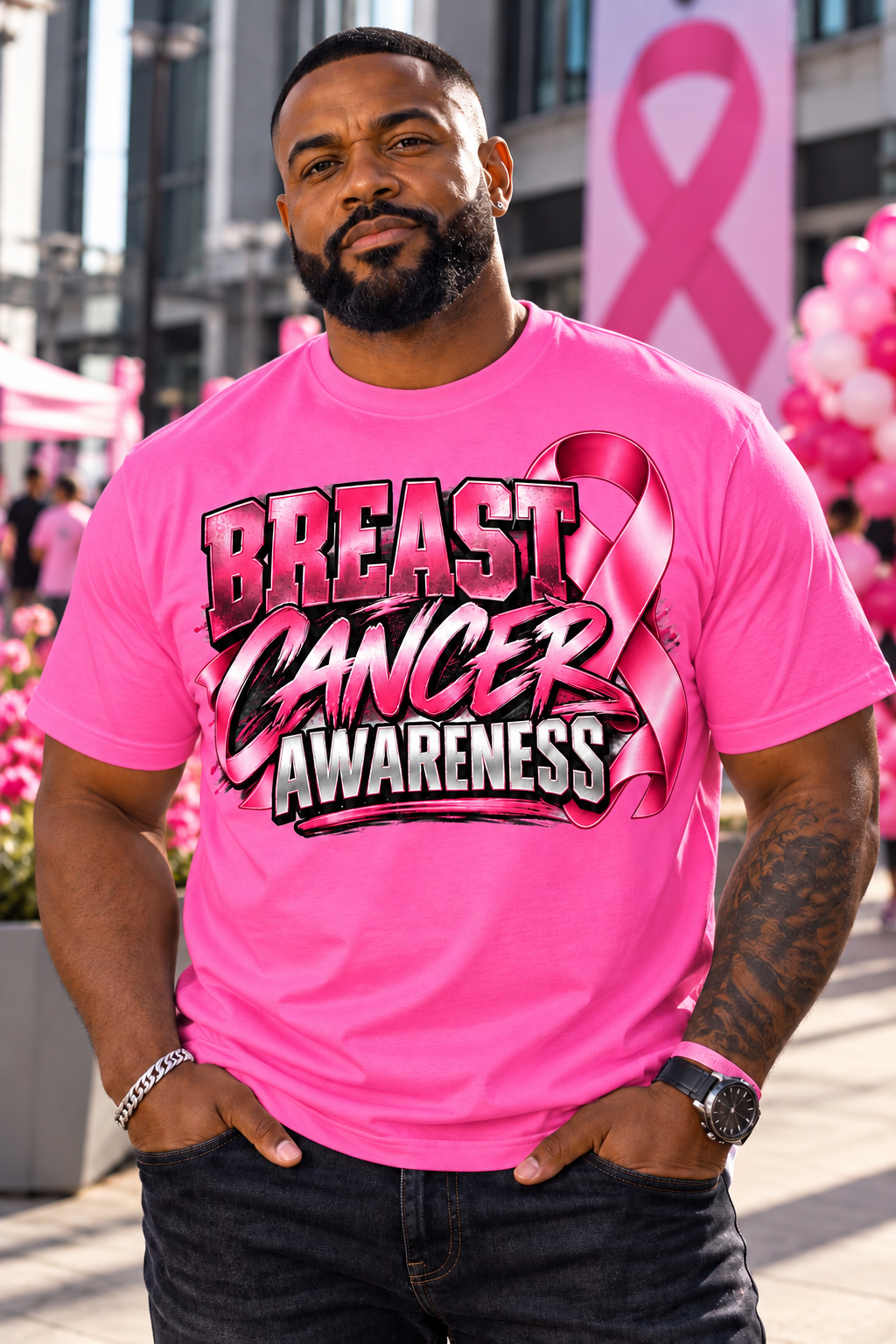 Breast Cancer Awareness T-Shirt – Bold Pink Ribbon Graphic Tee